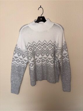 Nine West White and Gray Fair Isle Mock Neck Sweater